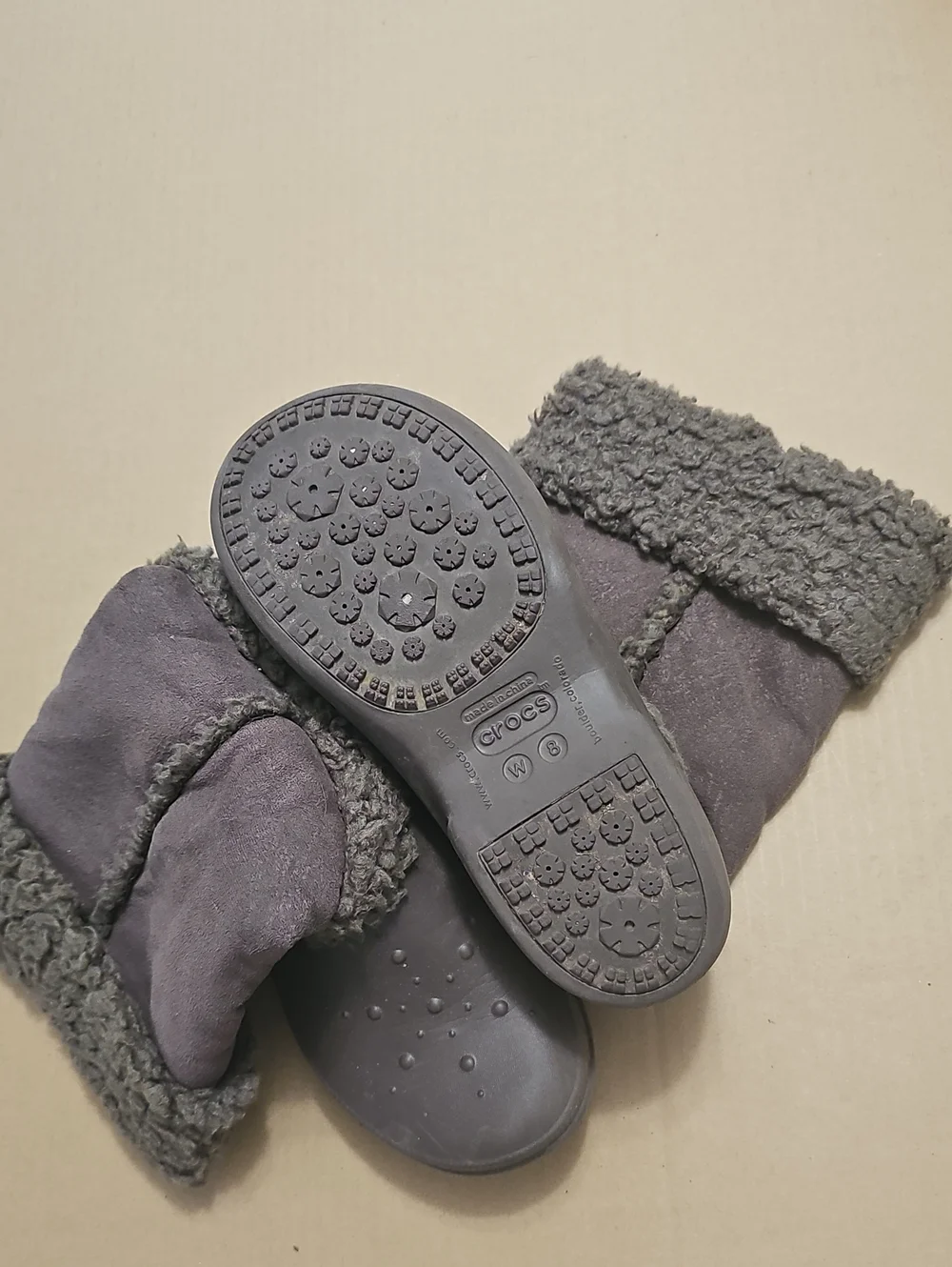 CROCS Gray Plush-lined Boot Slippers
